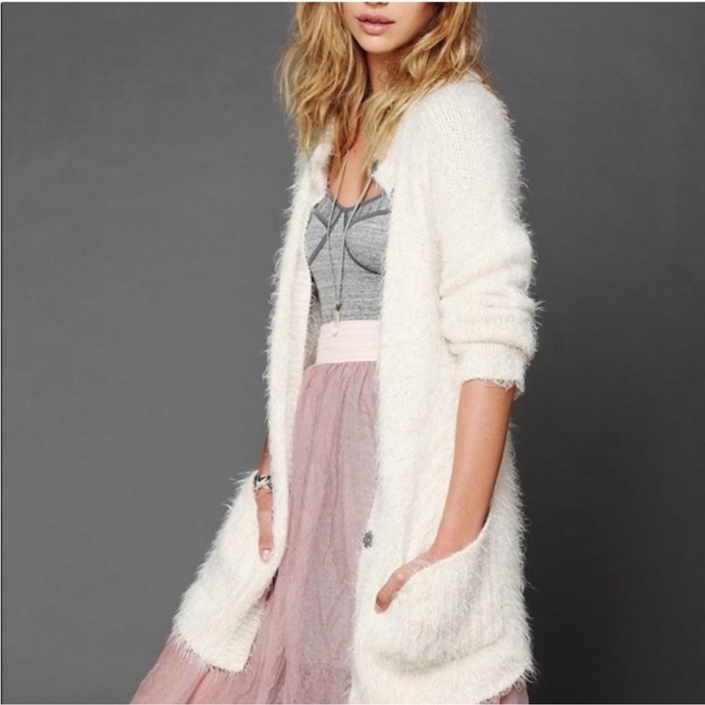 Free People Women's Cream  Sweater XS eyelash cardigan